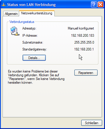 WinXP Netzwerkstatus: Windows XP, Netzwerkstatus, Netzwerkunterstützung